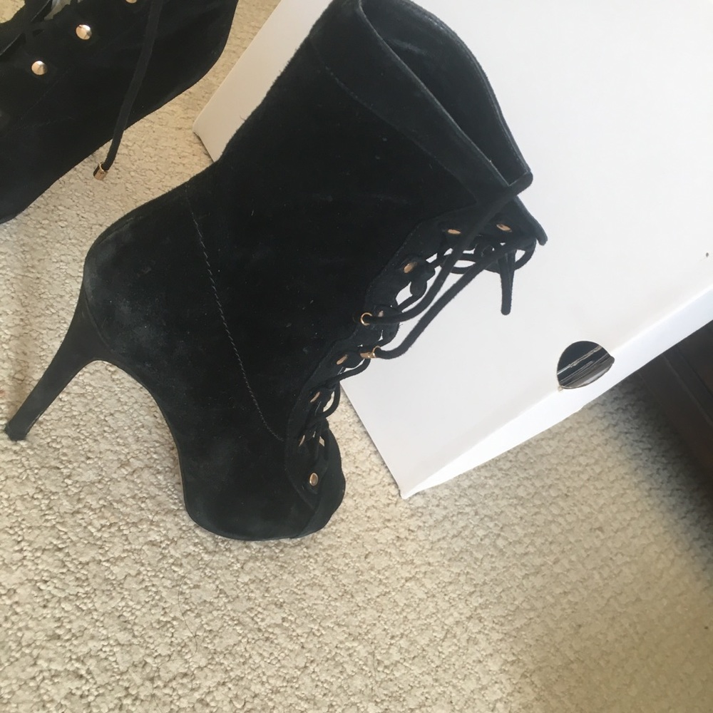Aldo Porchiano Black Suede Lace-Up Peep Toe Booties_ - Picture 11 of 16